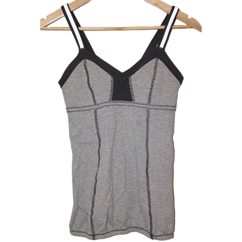 Womens Lululemon Light Up Tank Top Gray White Striped V-Neck Tank Top Shirt Sz 6